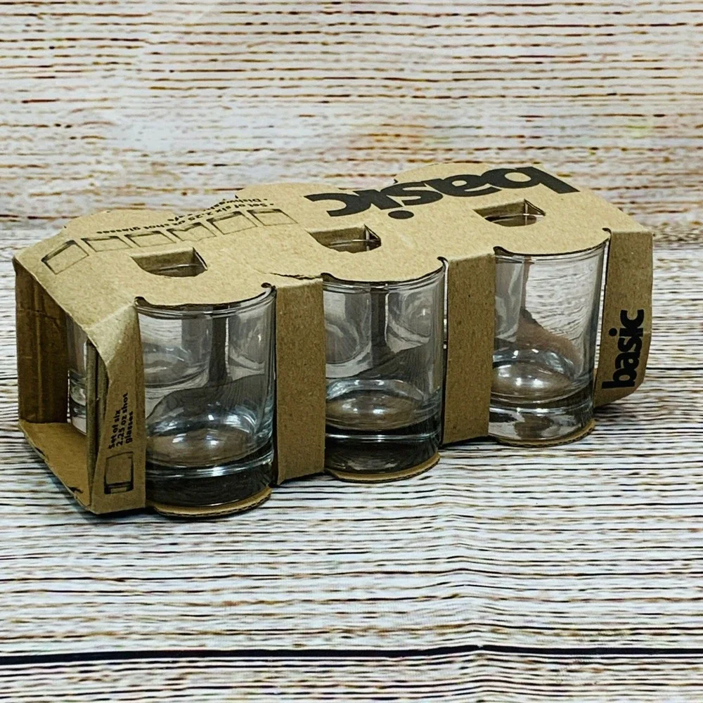 Basic Home Essentials Shot Glasses‎ Set of 6 Clear Glass 2.25 oz 🆕 New